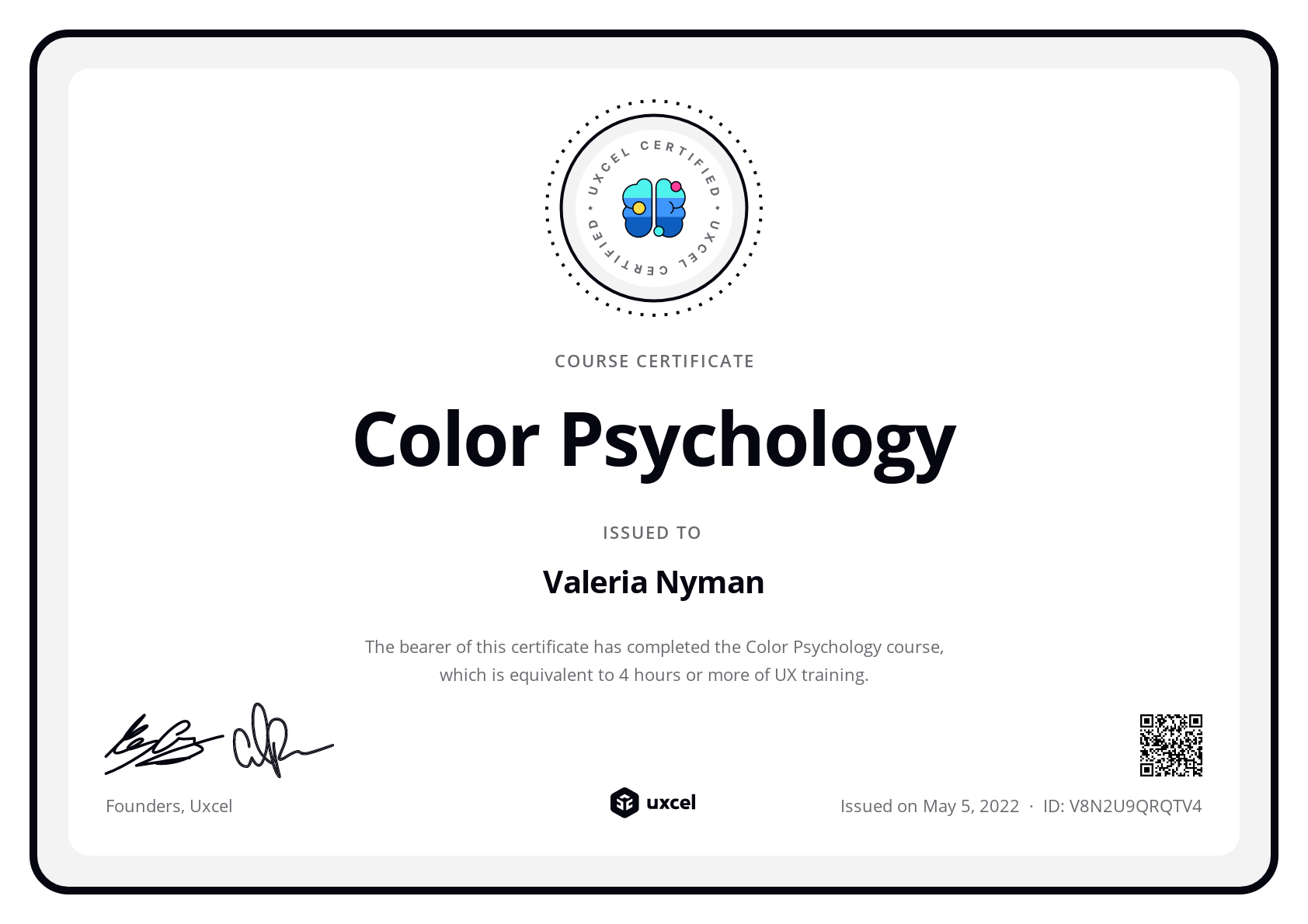 Valeria Nyman's certificate